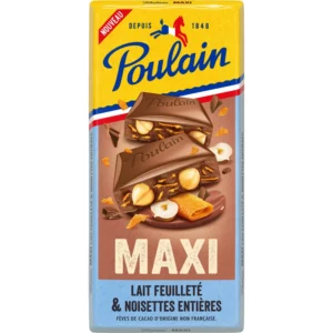 Tablette de chocolat au lait maxi feuilleté et noisettes - 190G