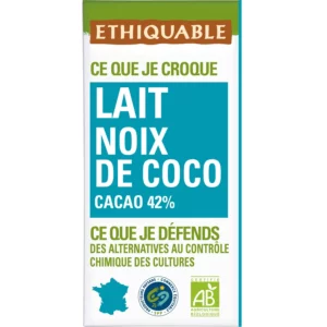 Tablette De Chocolat Au Lait Noix De Coco Pérou Bio ETHIQUABLE - 100g