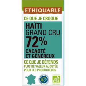Tablette De Chocolat Noir 72% Cacao Haïti Bio ETHIQUABLE - 100g