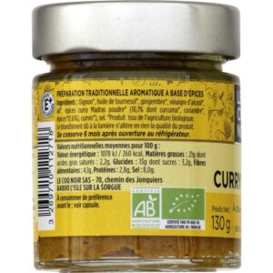 Fonds de sauce bio pâte de curry Madras LE COQ NOIR - 130g