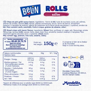 Biscuits apéritifs fines chips de pain grillé goût bacon Rolls BELIN - 150g