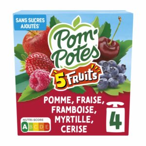 Compotes 5 fruits pomme fraise framboise myrtille cerise  - 90g
