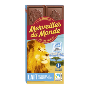 Chocolat lait noisettes amandes pilées Merveilles du Monde - 100g